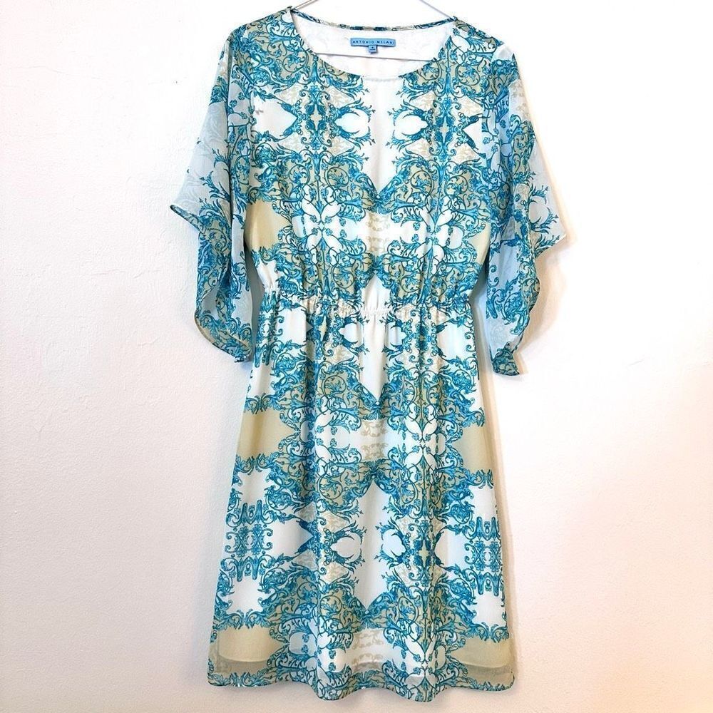 ANTONIO MELANI Blue and Cream Midi Dress